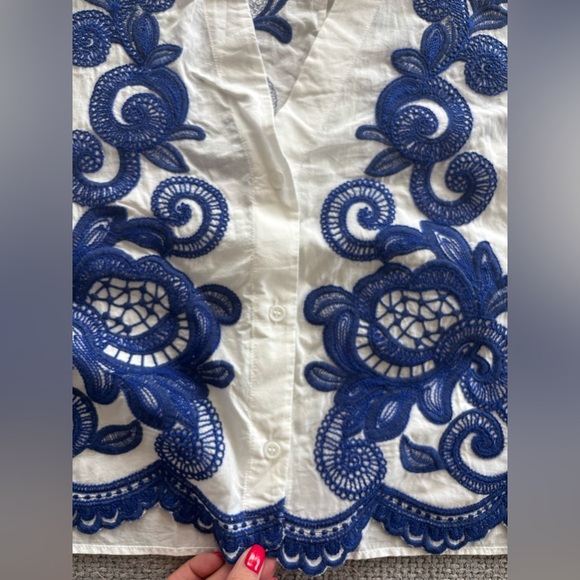 Zara White Cotton Embroidered Cropped Blouse Size M - Picture 10 of 16